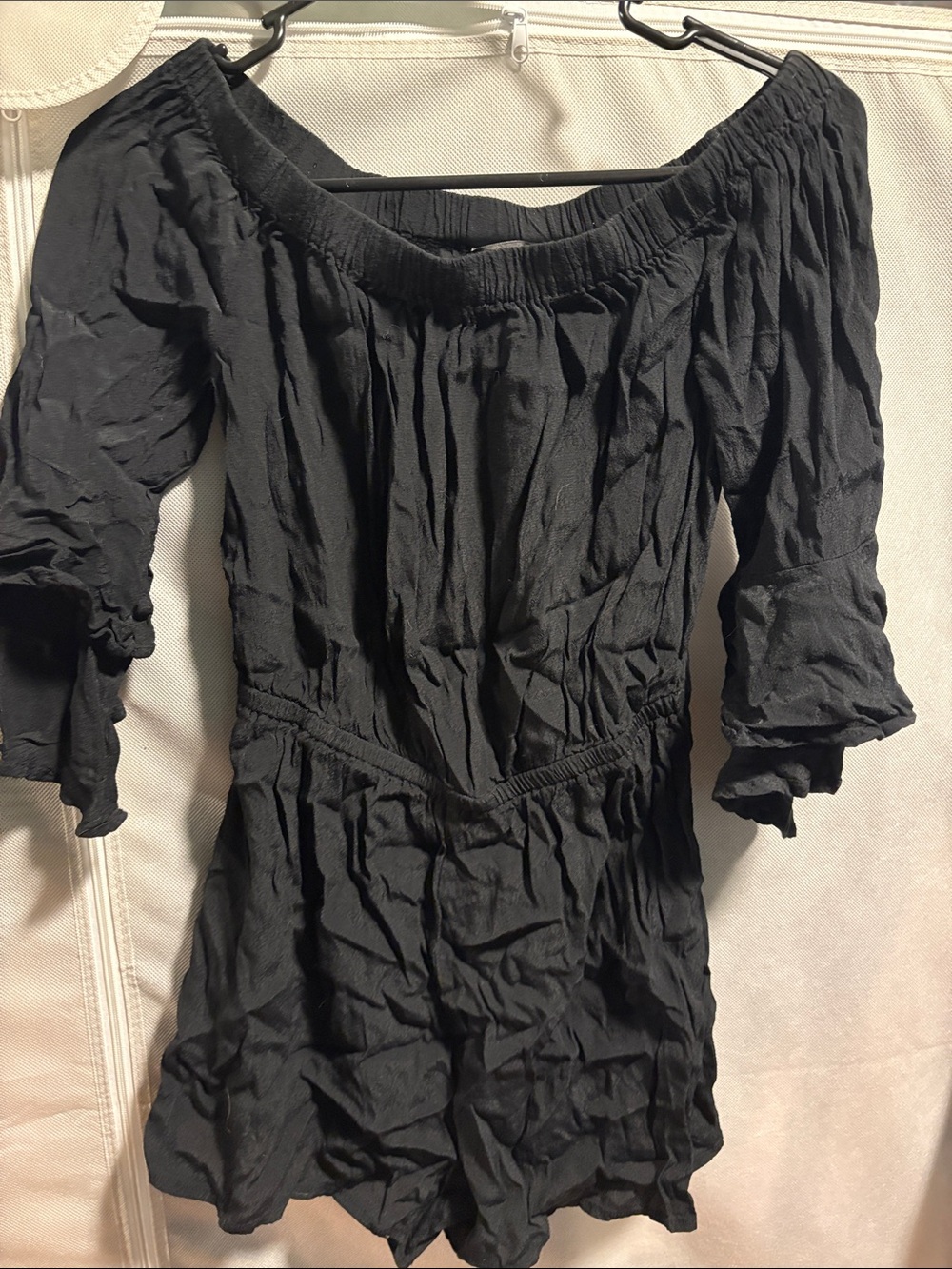 Express Black Off the Shoulder Romper - Picture 1 of 3